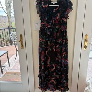 LOFT Black Maxi Dress with Multicolor Pattern